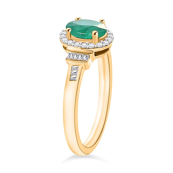 Kagem Zambian Emerald And Diamond 1.00 Ctw Ring In 18K Vermeil Yellow Gold Over Sterling Silver