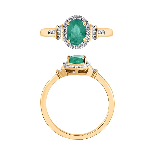 Kagem Zambian Emerald And Diamond 1.00 Ctw Ring In 18K Vermeil Yellow Gold Over Sterling Silver