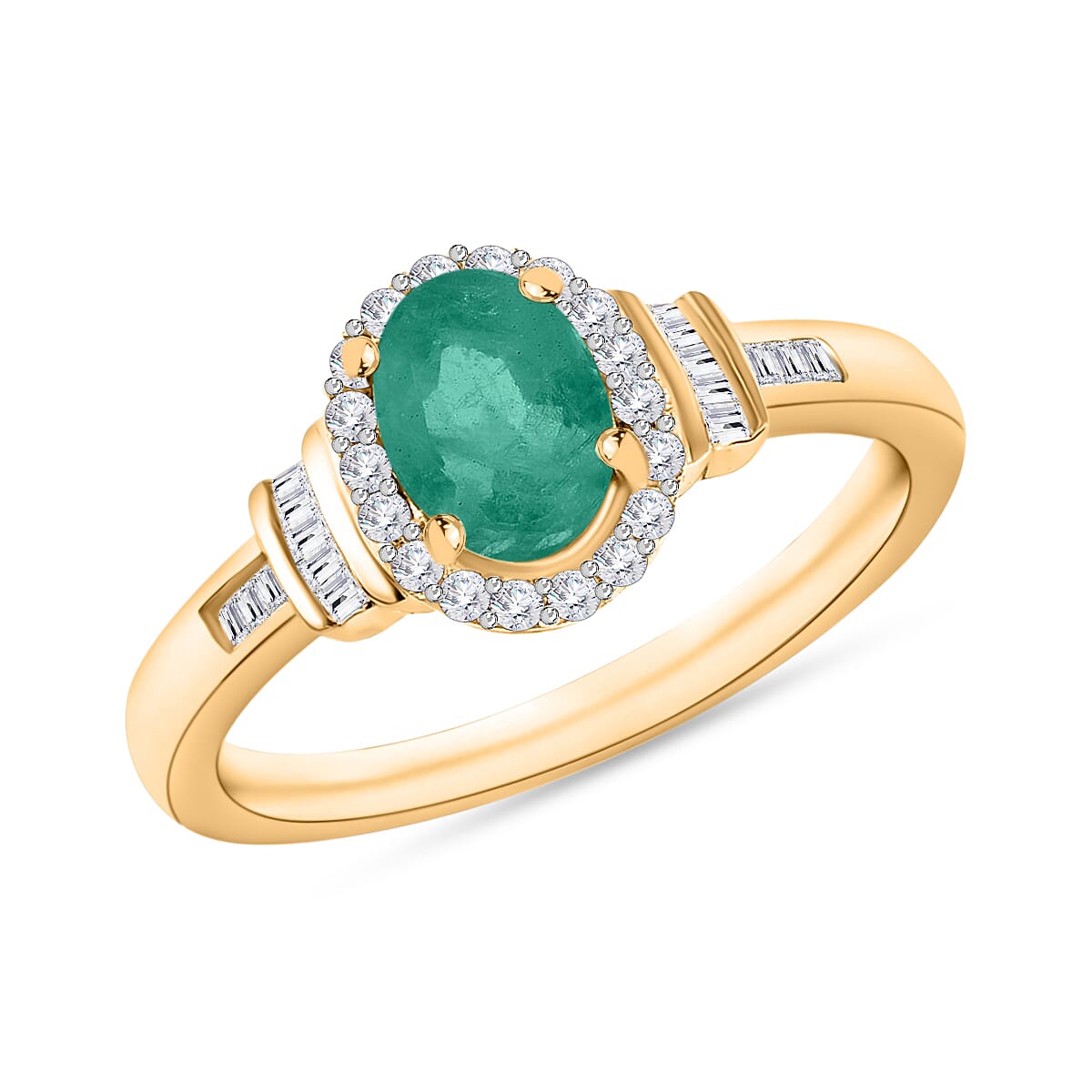 Kagem Zambian Emerald and Diamond 1.00 ctw Ring in 18K Vermeil Yellow Gold Over Sterling Silver