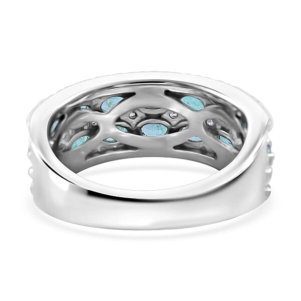 Kagem Zambian Emerald And White Zircon Ring In Platinum Over Sterling Silver 2.60 Ctw