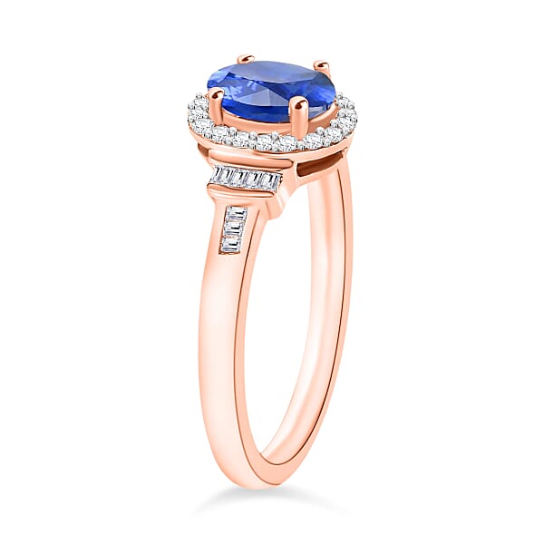 Kanchanaburi Blue Sapphire And Diamond 1.19 Ctw Ring In 18K Rose Gold Vermeil Over Sterling Silver (Del. In 10-12 Days)