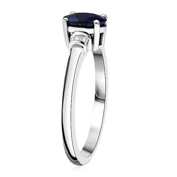 Kanchanaburi Blue Sapphire (DF) And Luxuriant Lab Grown Diamond 1.15 Ctw Ring In Rhodium Over Sterling Silver