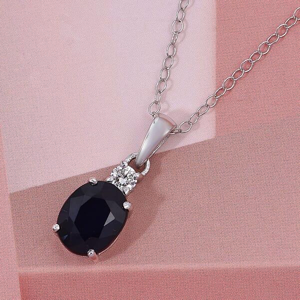 Kanchanaburi Blue Sapphire (DF) And Luxuriant Lab Grown Diamond G-H SI 2.20 Ctw Timeless Grace Pendant Necklace 20 Inches In Rhodium Over Sterling Silver