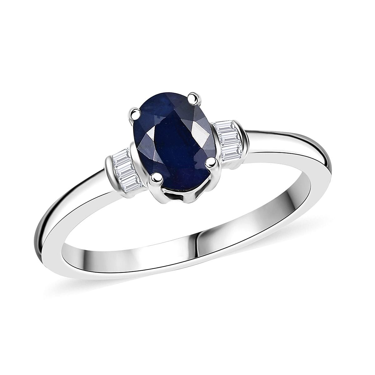 Kanchanaburi Blue Sapphire (DF) and Luxuriant Lab Grown Diamond 1.15 ctw Ring in Rhodium Over Sterling Silver