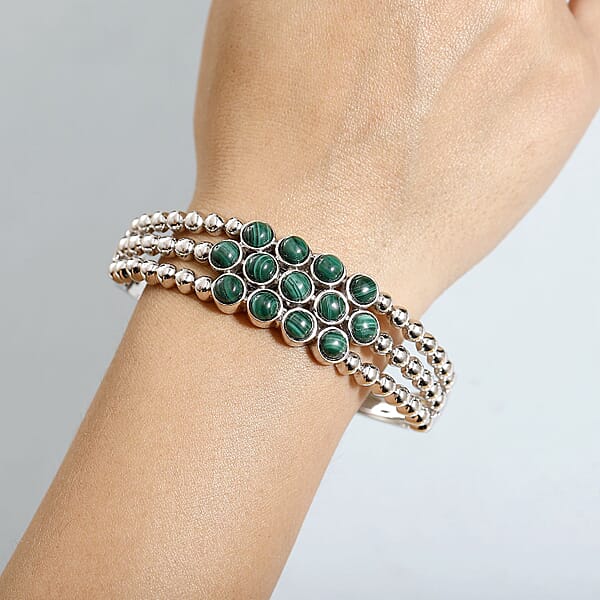 Karis African Malachite 16.40 Ctw Cuff Bracelet In Platinum Bond (7.25 In)