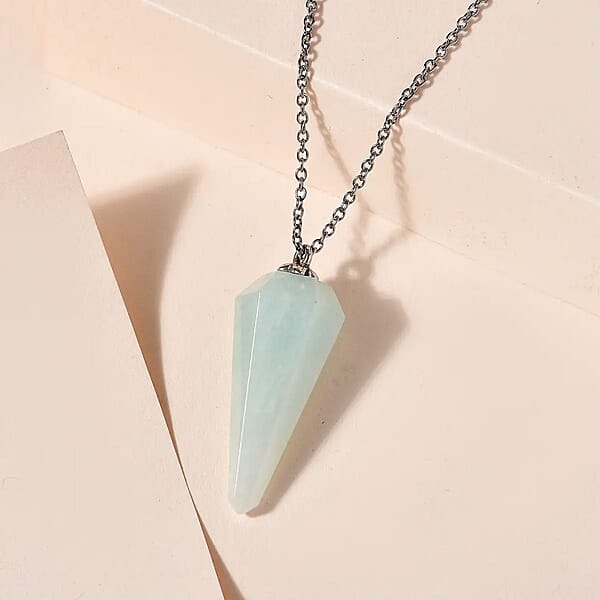 Karis Amazonite 49.65 Ctw Pendant In Platinum Bond With Stainless Steel Necklace 20 Inches