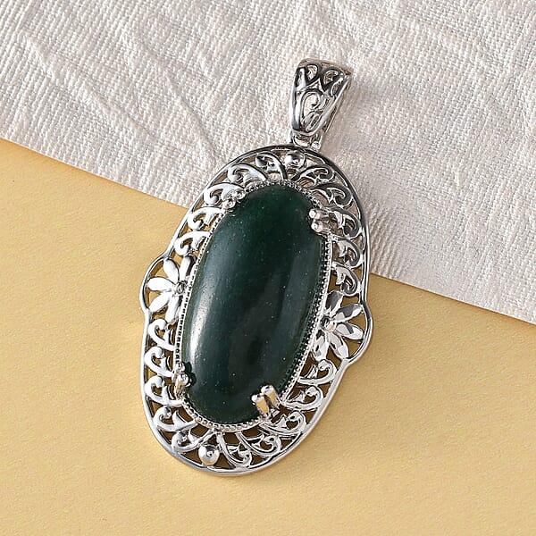 Karis Green Aventurine 24.40 Ctw Pendant Without Chain In Platinum Bond