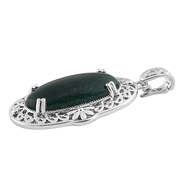 Karis Green Aventurine 24.40 Ctw Pendant Without Chain In Platinum Bond