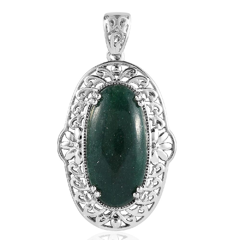 Karis Green Aventurine 24.40 ctw Pendant without Chain in Platinum Bond
