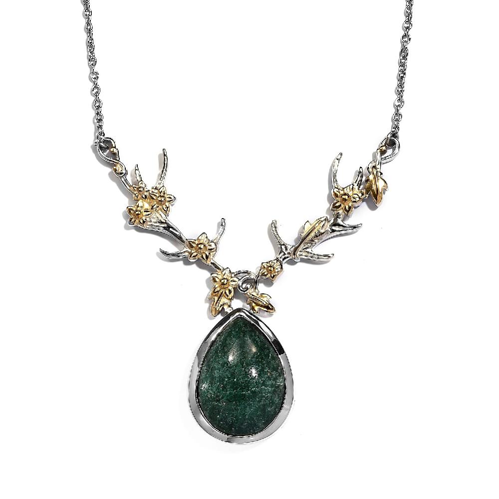 Karis Green Aventurine Necklace in 18K YG Plated and Stainless Steel 18 Inches Tarnish-Free Waterproof Sweat Proof Jewelry