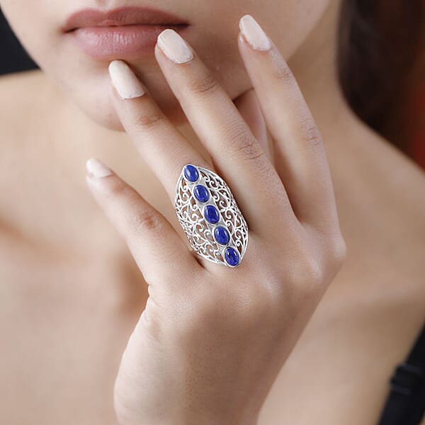 Karis Lapis Lazuli Openwork Elongated Ring In Platinum Bond 3.25 Ctw