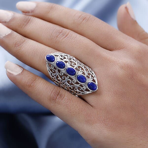 Karis Lapis Lazuli Openwork Elongated Ring In Platinum Bond 3.25 Ctw