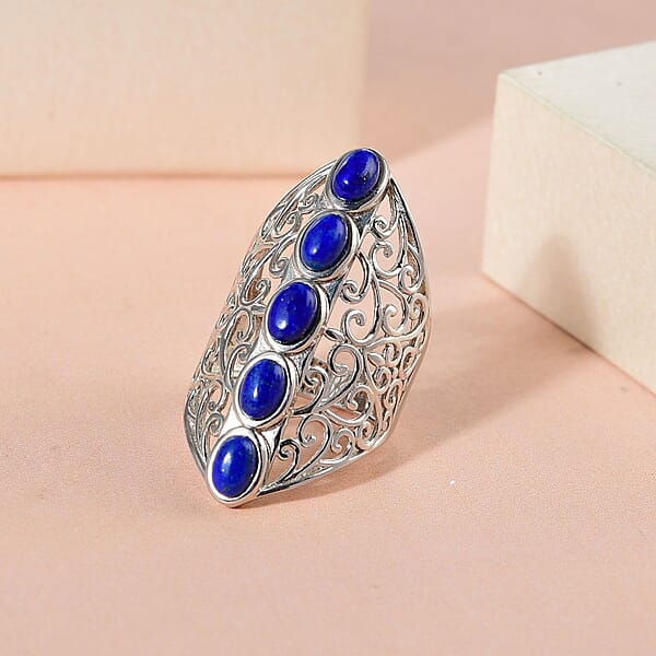 Karis Lapis Lazuli Openwork Elongated Ring In Platinum Bond 3.25 Ctw