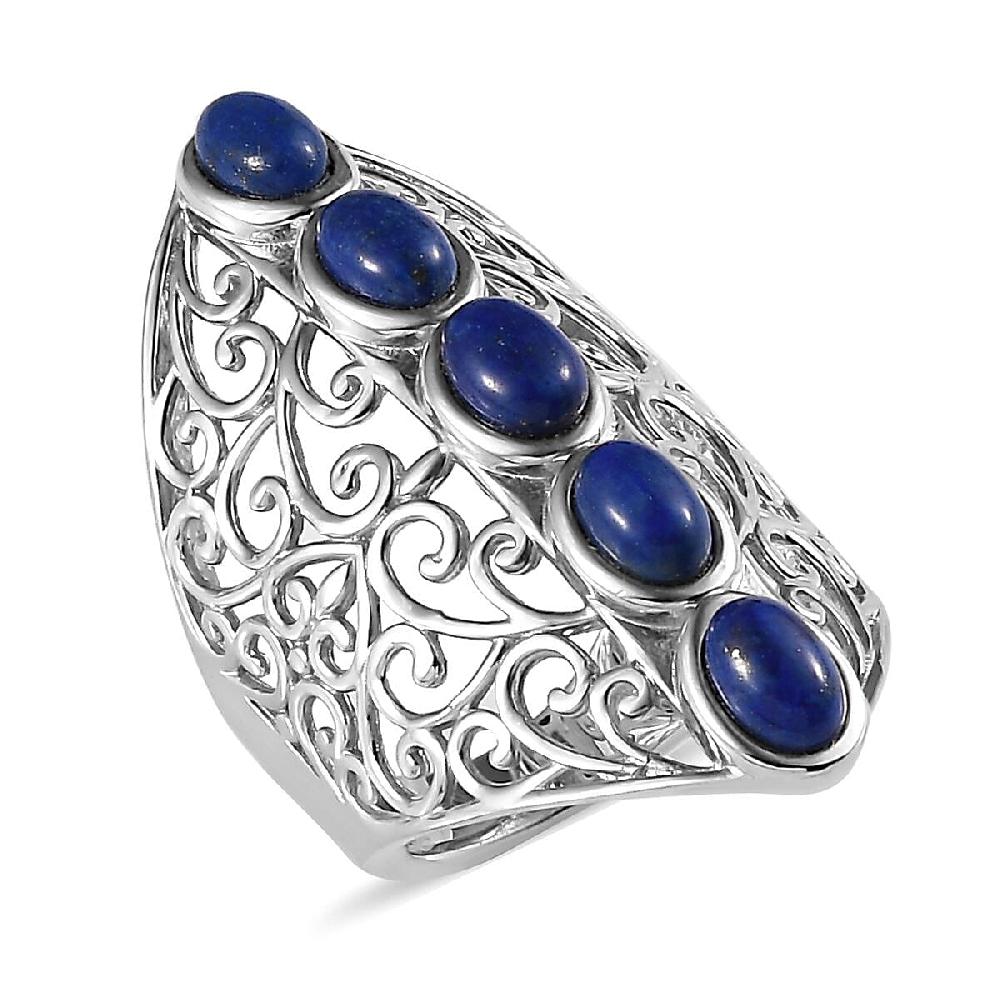 Karis Lapis Lazuli Openwork Elongated Ring in Platinum Bond 3.25 ctw
