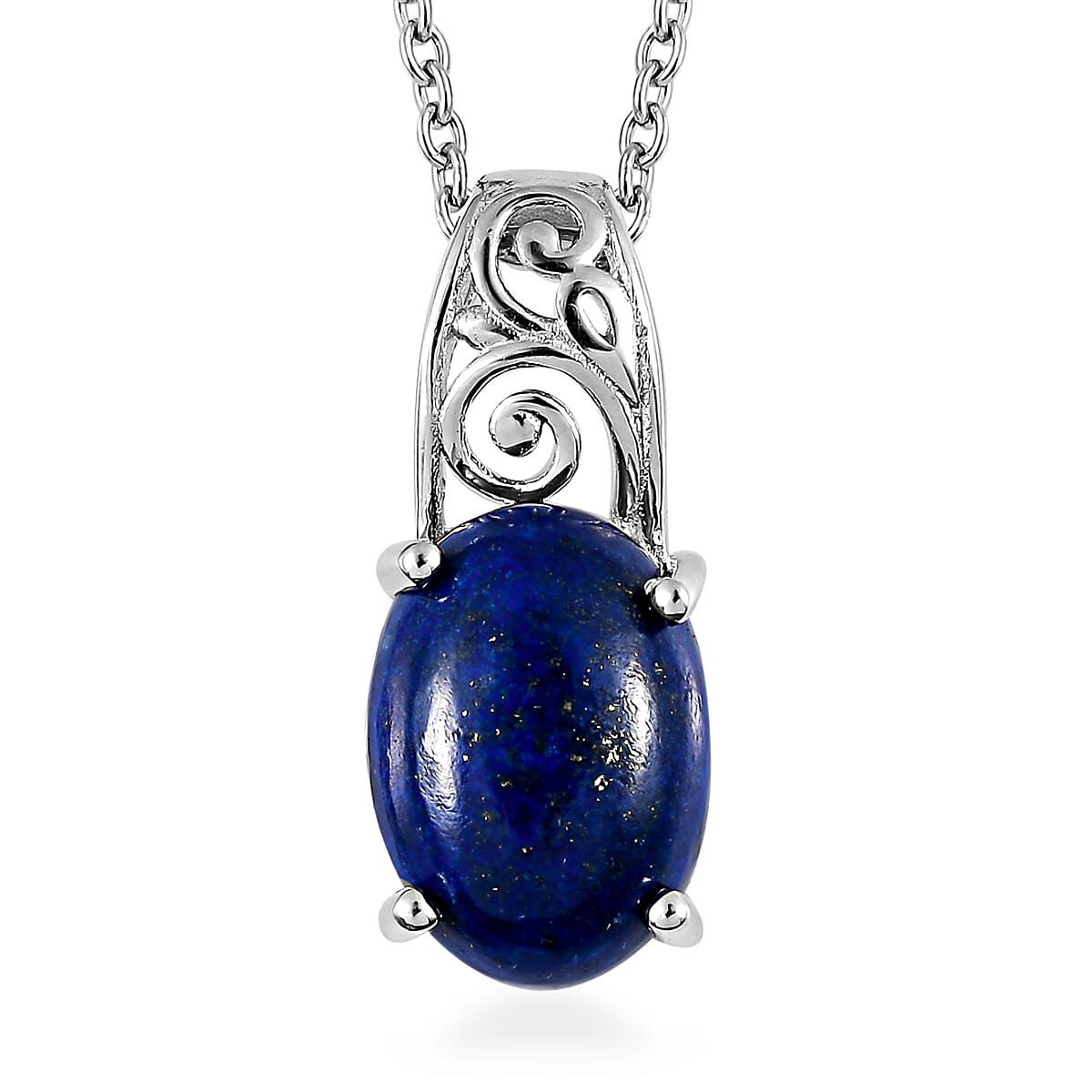 Karis Lapis Lazuli Solitaire Pendant in Platinum Bond with Stainless Steel Necklace 20 Inches 6.85 ctw
