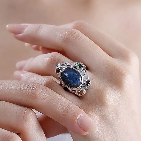 Karis Malagasy Labradorite And Multi Gemstone 12.40 Ctw Celestial Garden Ring In Platinum Bond