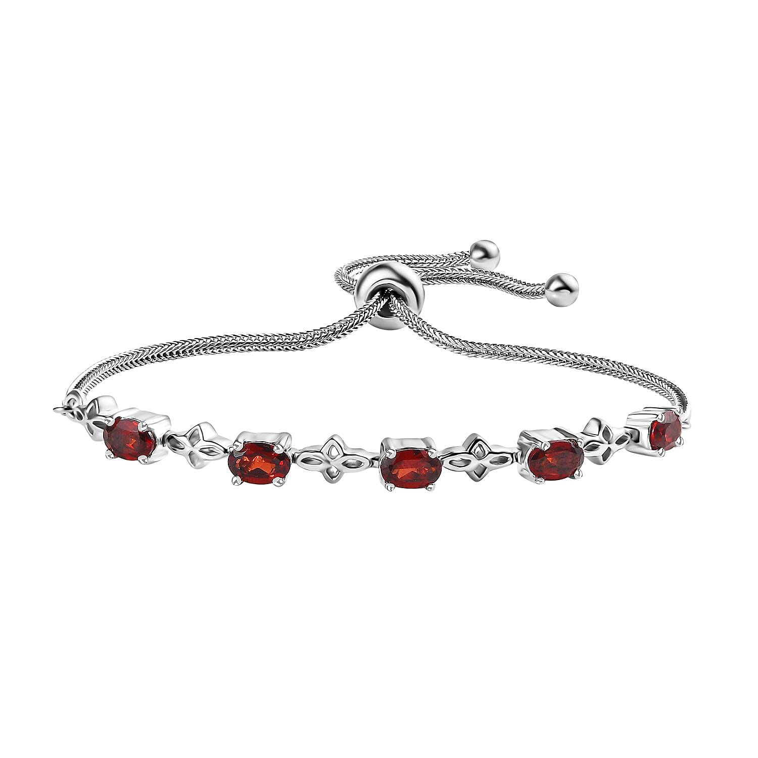 Karis Mozambique Garnet 2.75 ctw Bracelet in Platinum Bond Stainless Steel Adjustable Bolo Bracelet