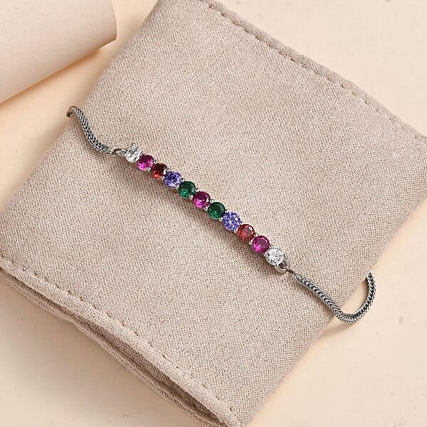 Karis Simulated Multi Diamond 2.20 Ctw Bolo Bracelet In Platinum Bond And Stainless Steel
