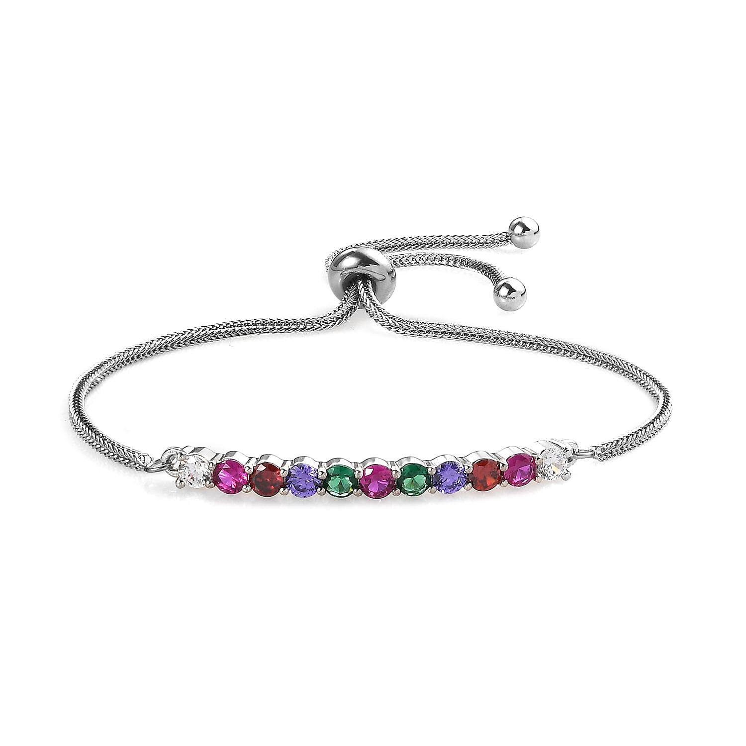 Karis Simulated Multi Diamond 2.20 ctw Bolo Bracelet in Platinum Bond and Stainless Steel