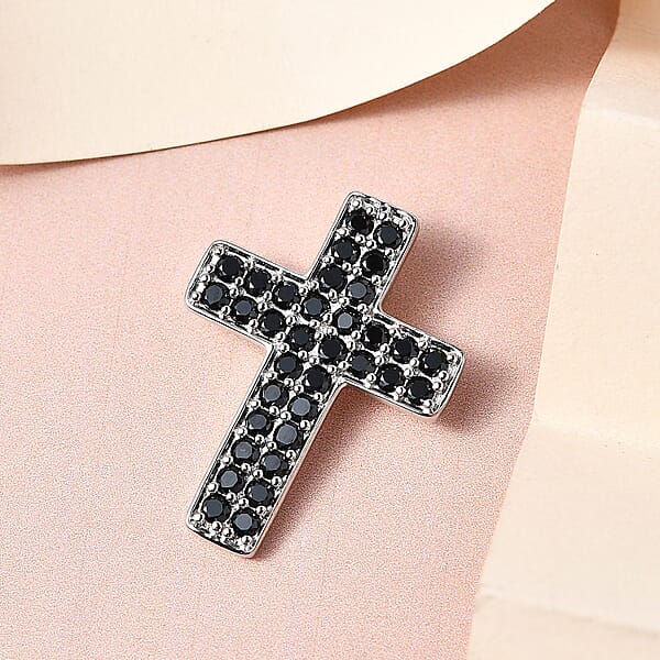 Karis Thai Black Spinel 1.70 Ctw Cross Pendant Without Chain In Platinum Bond