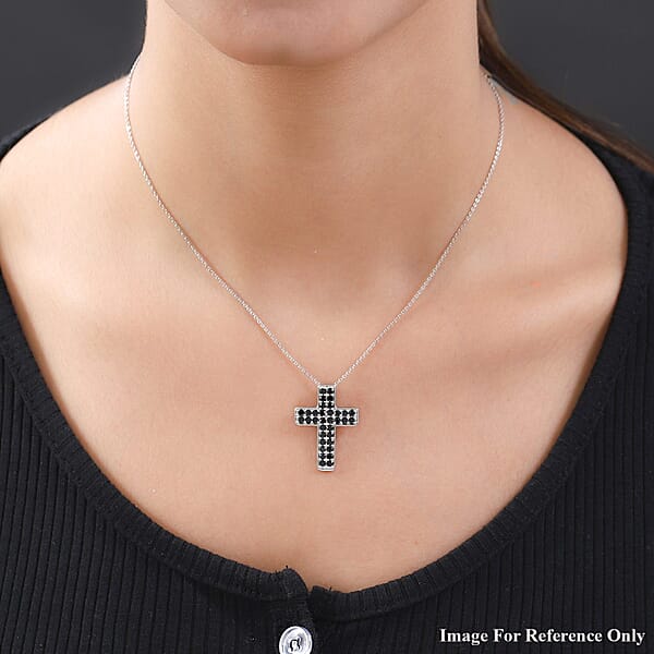 Karis Thai Black Spinel 1.70 Ctw Cross Pendant Without Chain In Platinum Bond