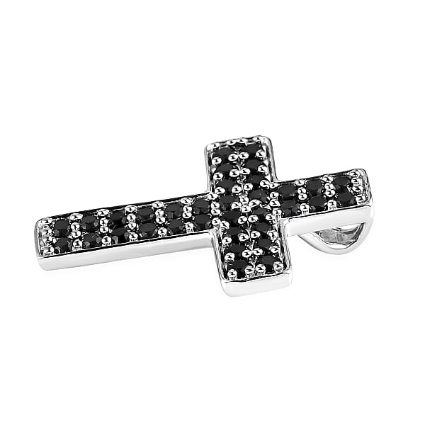 Karis Thai Black Spinel 1.70 Ctw Cross Pendant Without Chain In Platinum Bond