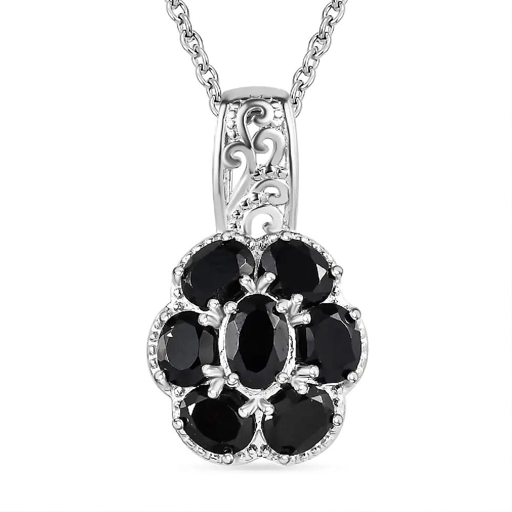 Karis Thai Black Spinel 3.00 ctw Pendant Necklace 20 Inches in Platinum Bond and Stainless Steel Tarnish-Free Waterproof Sweat Proof Jewelry