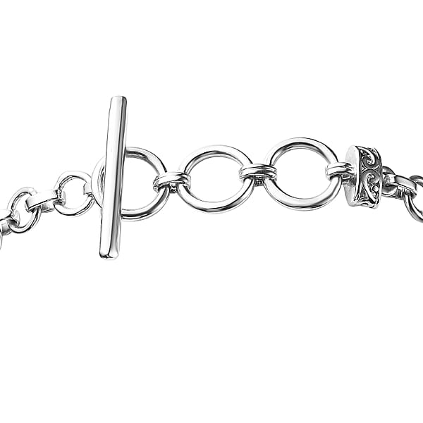 Karis Tiger's Eye 26.00 Ctw Toggle Clasp Bracelet In Platinum Bond & Stainless Steel (6.50 In) With Extender