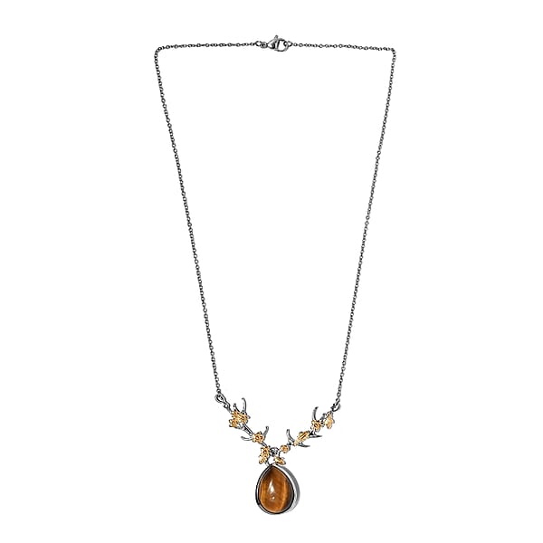 Karis Tiger's Eye Necklace 18 Inches In 18K YG Plated And Platinum Bond 14.65 Ctw