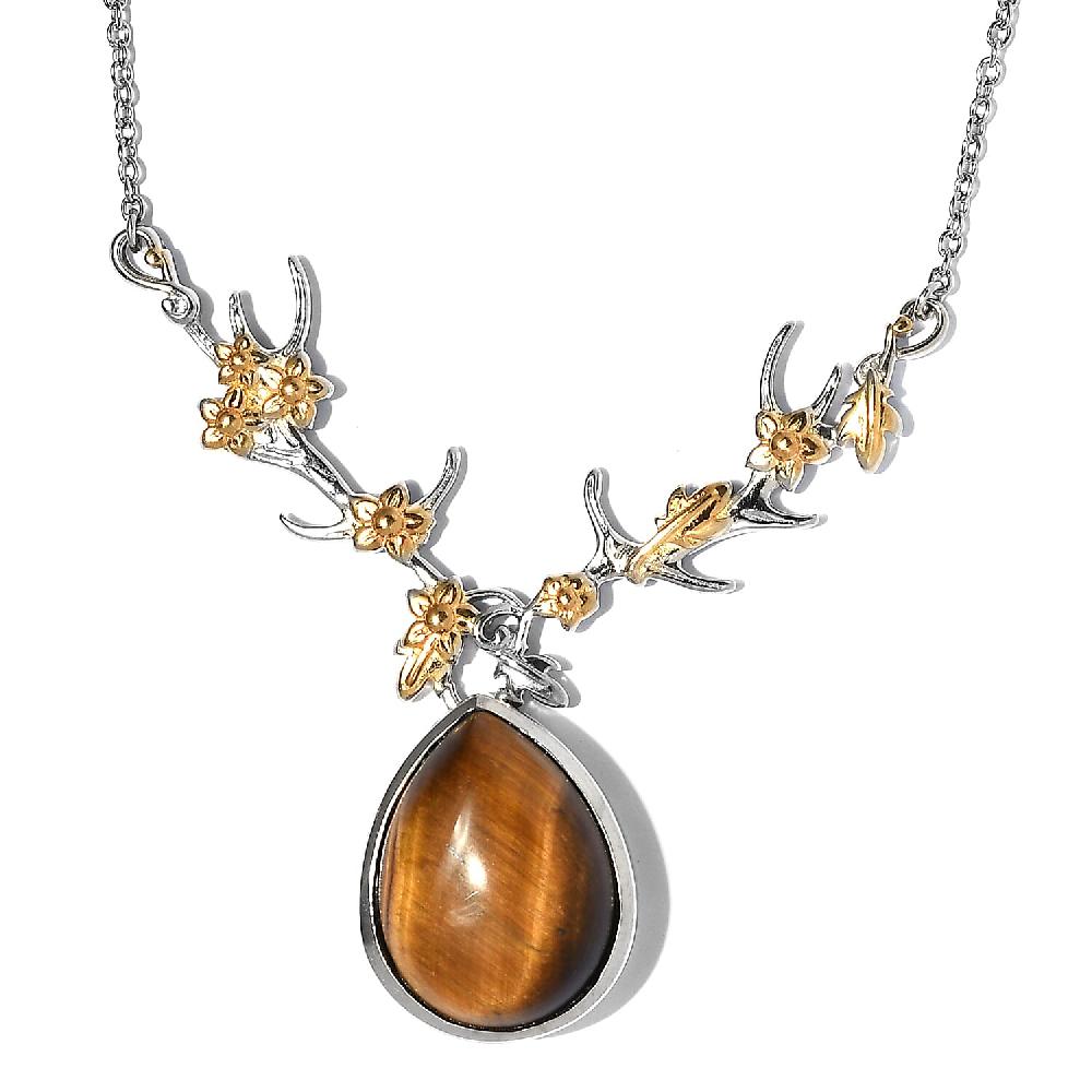 Karis Tiger's Eye Necklace 18 Inches in 18K YG Plated and Platinum Bond 14.65 ctw