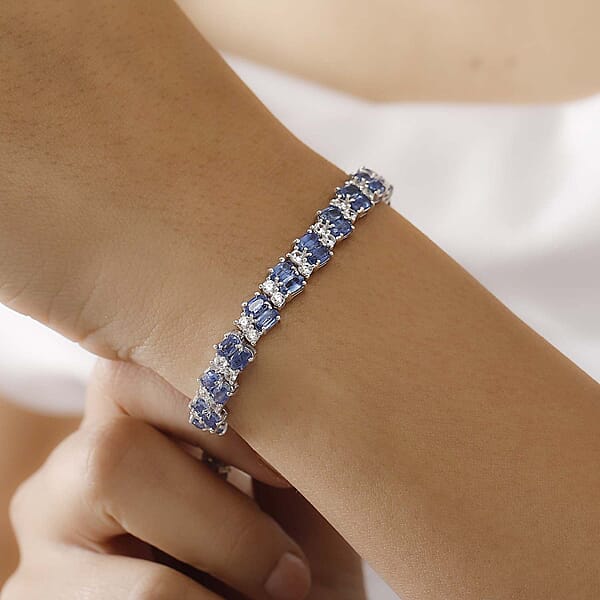 Kashmir Kyanite And White Zircon 20.15 Ctw Bracelet In Rhodium Over Sterling Silver (7.25 In)