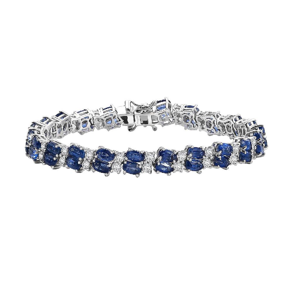 Kashmir Kyanite and White Zircon 20.15 ctw Bracelet in Rhodium Over Sterling Silver (7.25 In)