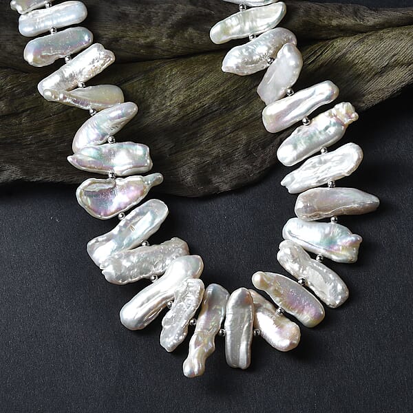 Keshi Pearl Necklace In Rhodium Over Sterling Silver 18 Inches