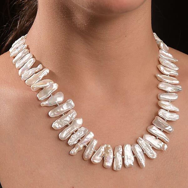 Keshi Pearl Necklace In Rhodium Over Sterling Silver 18 Inches