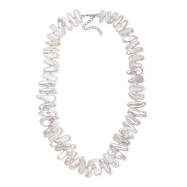 Keshi Pearl Necklace In Rhodium Over Sterling Silver 18 Inches