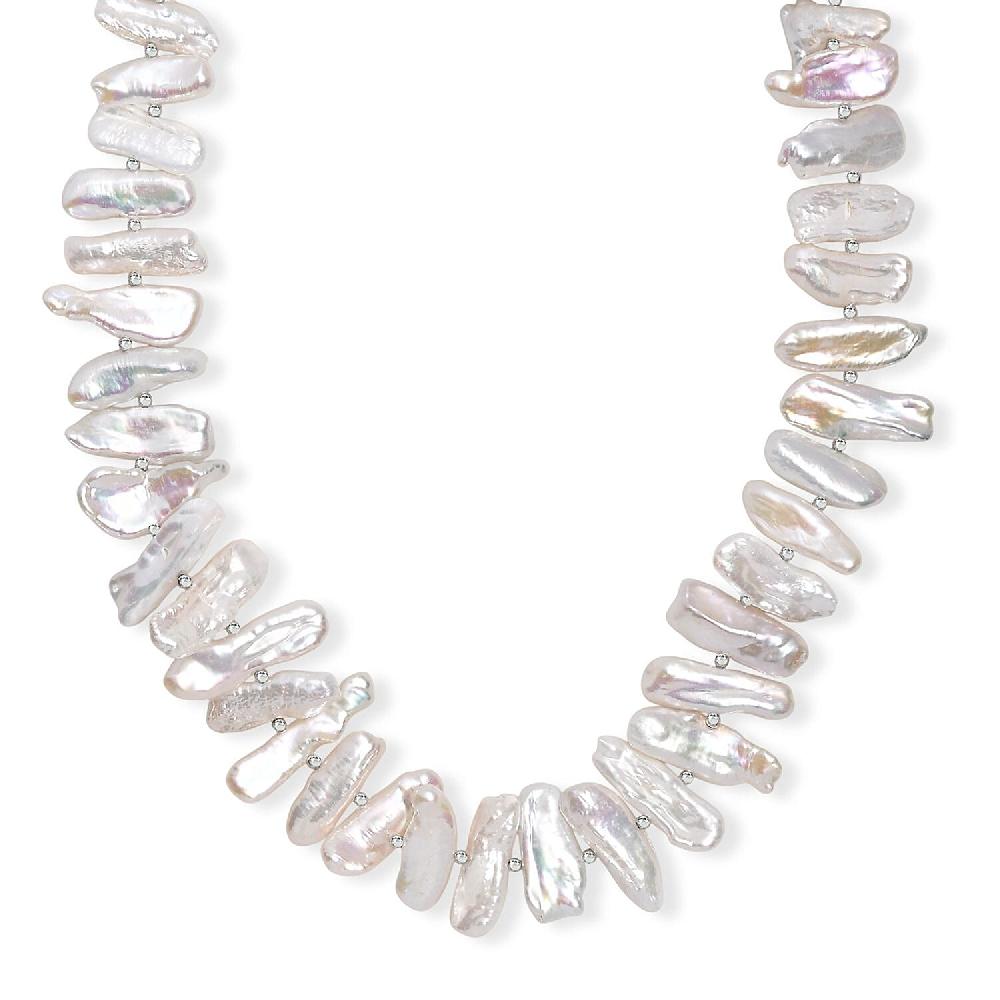 Keshi Pearl Necklace in Rhodium Over Sterling Silver 18 Inches