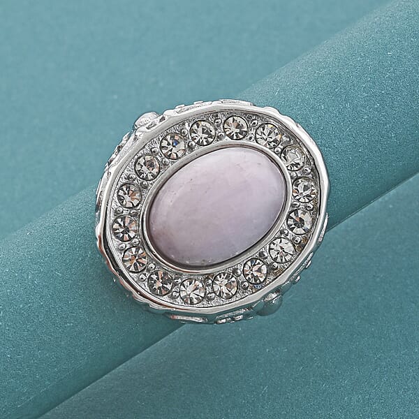 Kunzite And Simulated Diamond 3.30 Ctw Ring In Stainless Steel