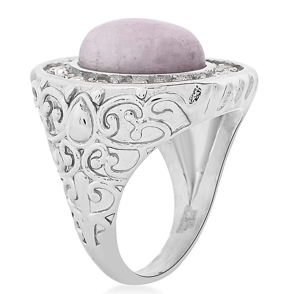 Kunzite And Simulated Diamond 3.30 Ctw Ring In Stainless Steel