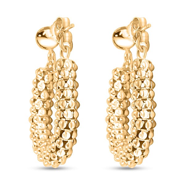 La Bella Italian 14K Yellow Gold Over Sterling Silver Pop Corn Chain Hoop Earrings 6.35 Grams