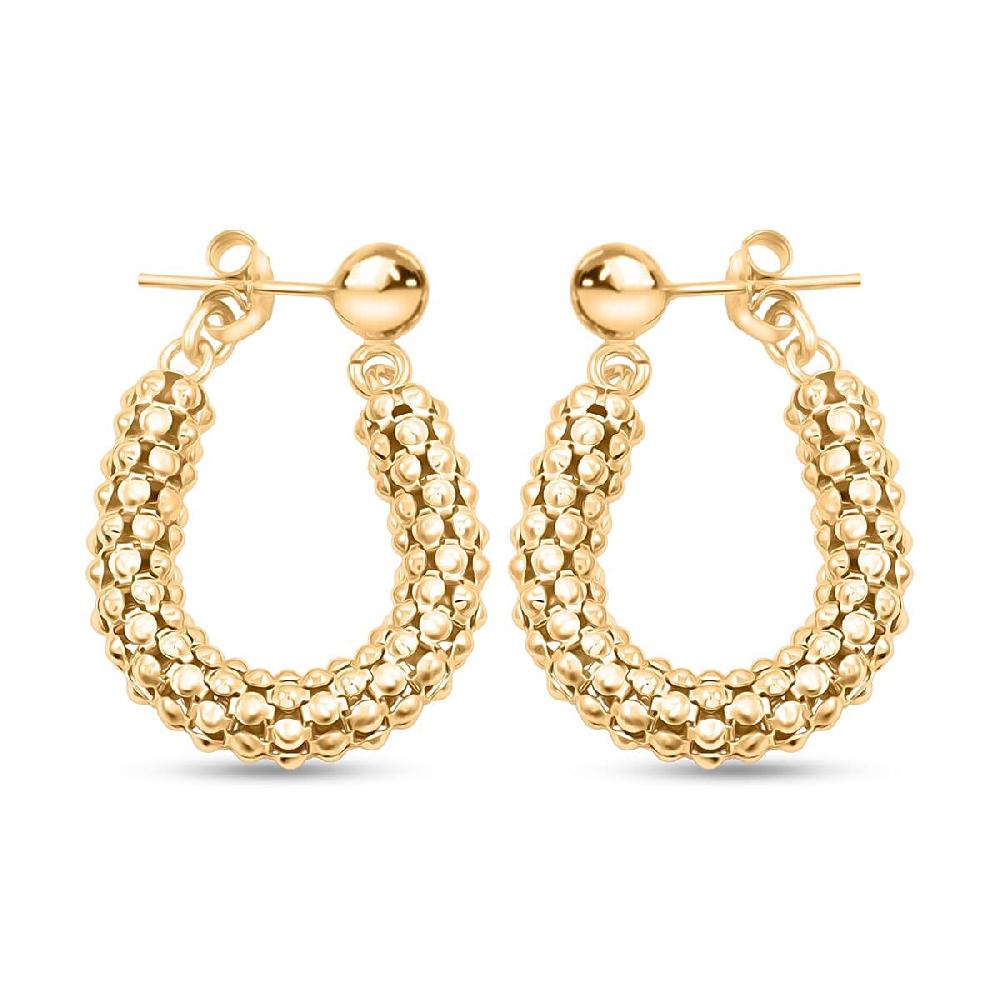 La Bella Italian 14K Yellow Gold Over Sterling Silver Pop Corn Chain Hoop Earrings 6.35 Grams