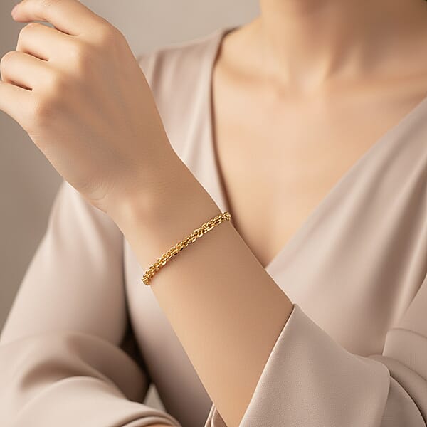 La Bella Italian Cristallino Chain Bracelet In 14K Yellow Gold Over Sterling Silver (7.50 In) 6.8 Grams