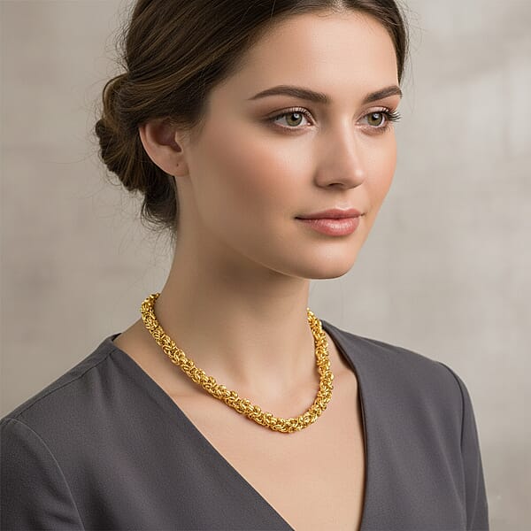 La Bella Italian Fancy Byzantine Chain Necklace In 14K Yellow Gold Over Sterling Silver 53.9 Grams 22 Inches