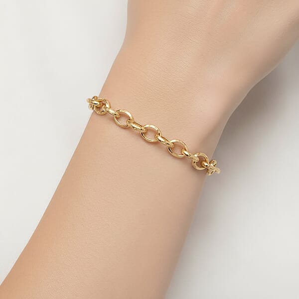 La Bella Italian Fancy Rolo Flower Chain Bracelet In 14K Yellow Gold Over Sterling Silver (7.50 In) 10.5 Grams
