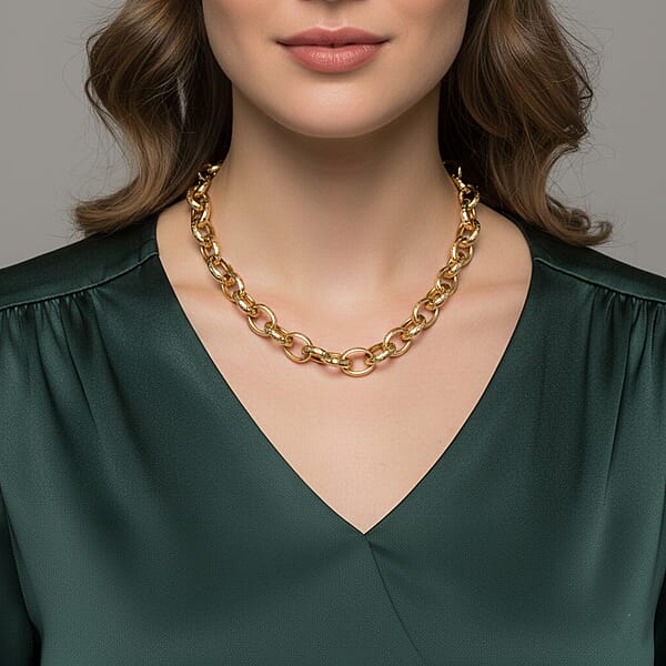 La Bella Italian Fancy Rolo Flower Chain Necklace In 14K Yellow Gold Over Sterling Silver 25.3 Grams 20 Inches