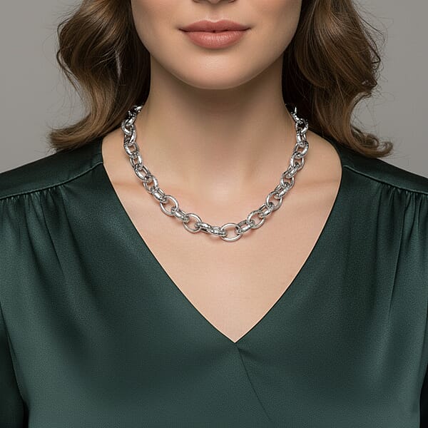 La Bella Italian Fancy Rolo Flower Chain Necklace In Sterling Silver 25.3 Grams 20 Inches