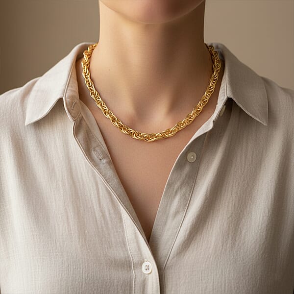 La Bella Italian Fancy Rope Chain Necklace In 14K Yellow Gold Over Sterling Silver 29.2 Grams 22 Inches