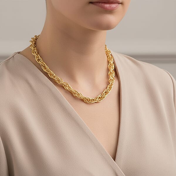 La Bella Italian Fancy Rope Chain Necklace In 14K Yellow Gold Over Sterling Silver 53.8 Grams 22 Inches
