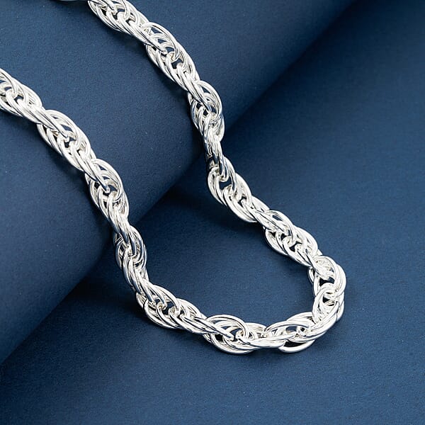 La Bella Italian Fancy Rope Chain Necklace In Sterling Silver 29.2 Grams 22 Inches