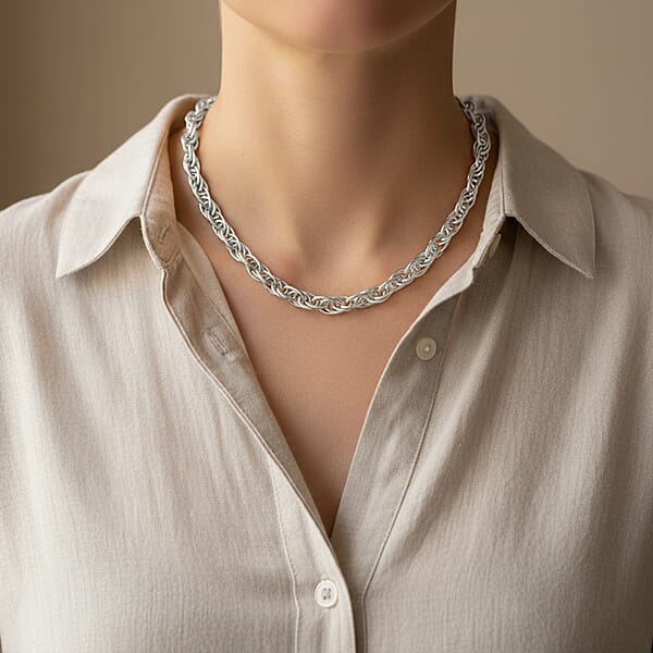 La Bella Italian Fancy Rope Chain Necklace In Sterling Silver 29.2 Grams 22 Inches
