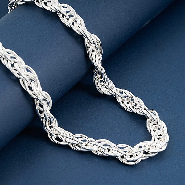 La Bella Italian Fancy Rope Chain Necklace In Sterling Silver 53.8 Grams 22 Inches